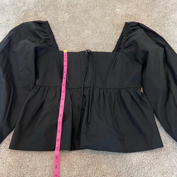 J Crew Women's Cropped Square Neck‎ Longsleeve Cotton Blouse Black Size 8 - Picture 8 of 9